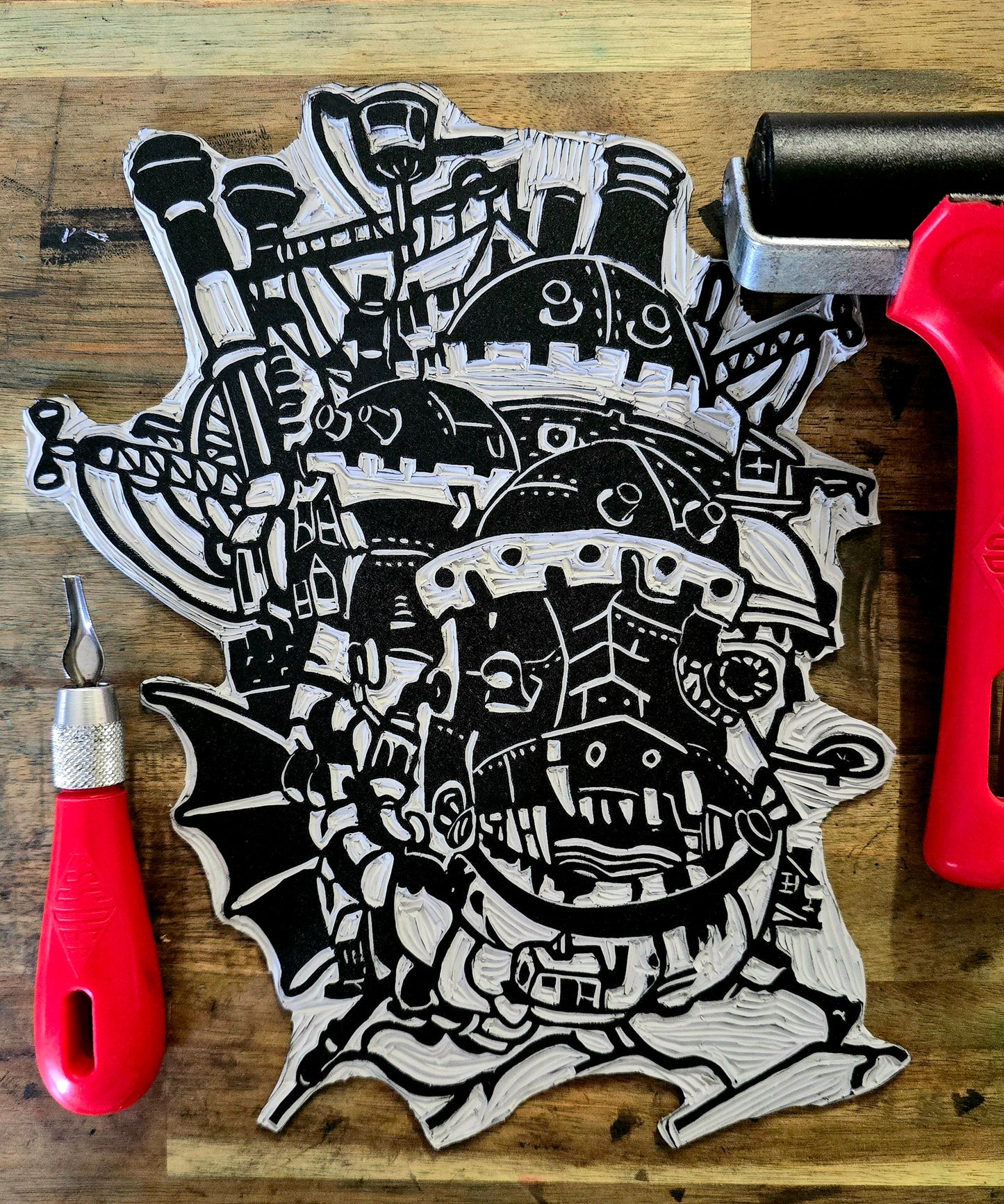 Studio Ghibli Print | Original Linoprint | Howl's Moving Castle