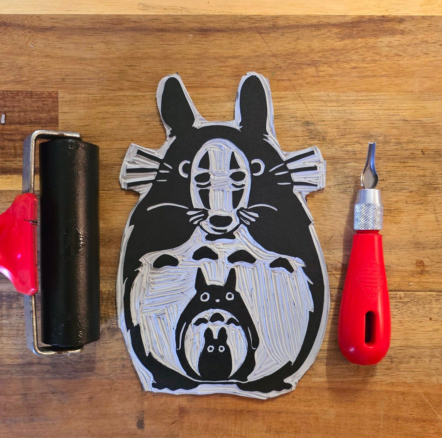 Studio Ghibli Print | Original Linoprint | My Neighbour Totoro + Spirited Away