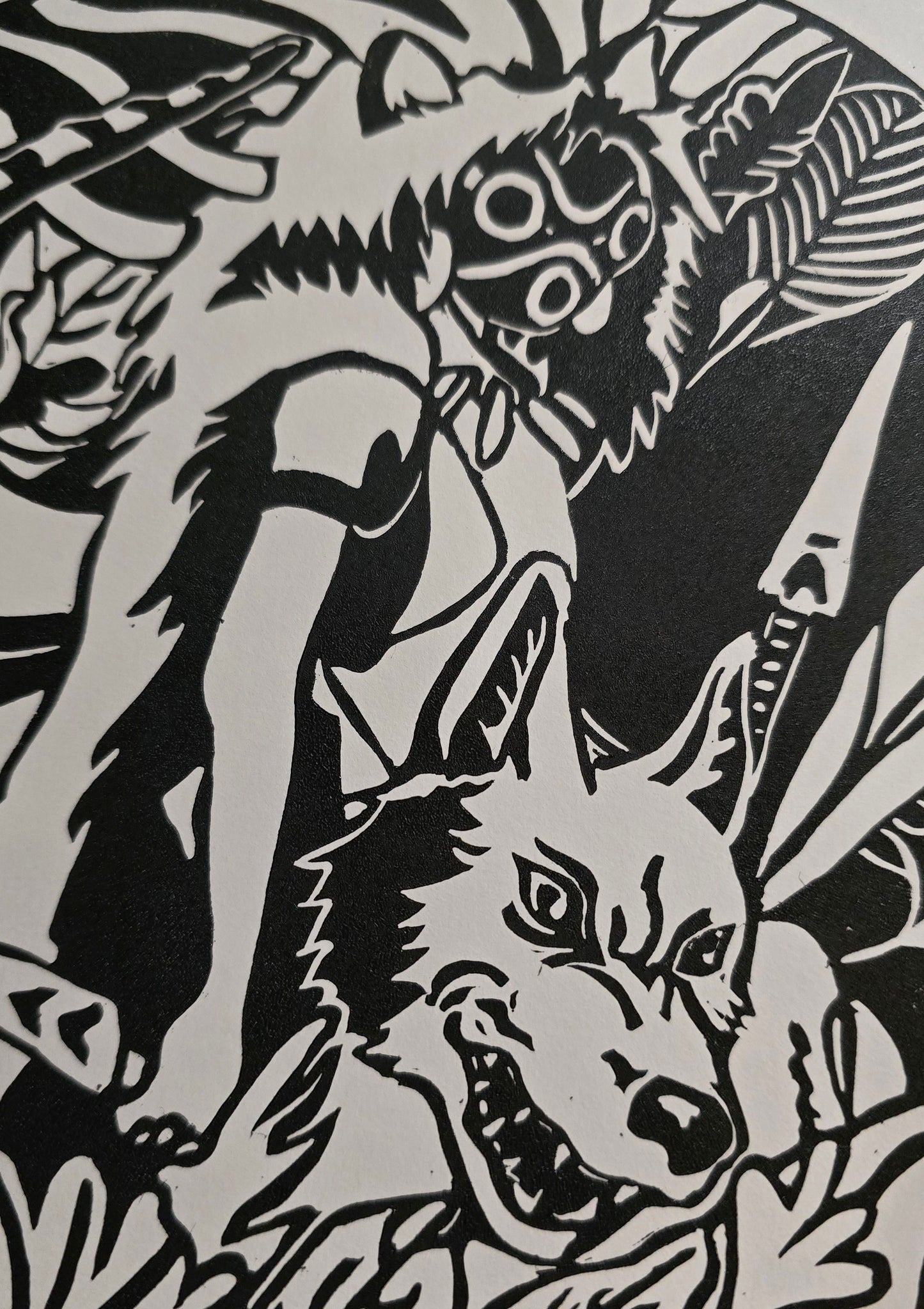 Studio Ghibli Print | Original Linoprint | Princess Mononoke