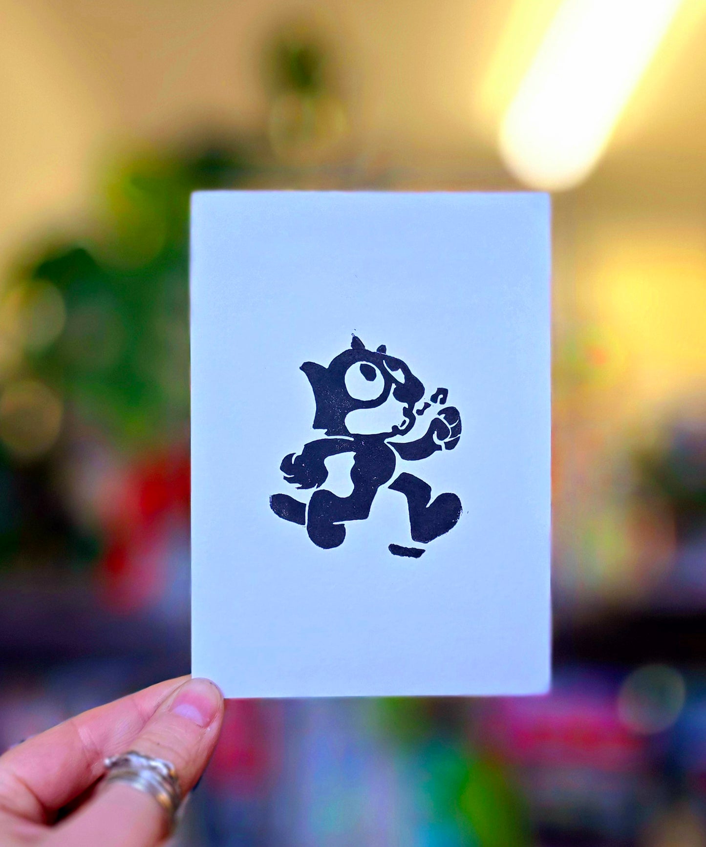 Felix the Cat Mini Print | Original Linoprint | Black Cat Print