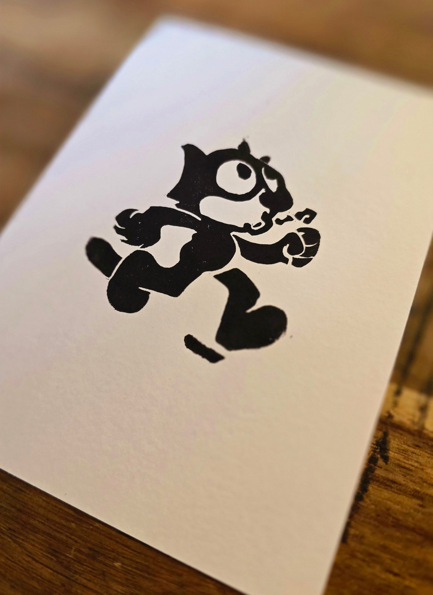 Felix the Cat Mini Print | Original Linoprint | Black Cat Print