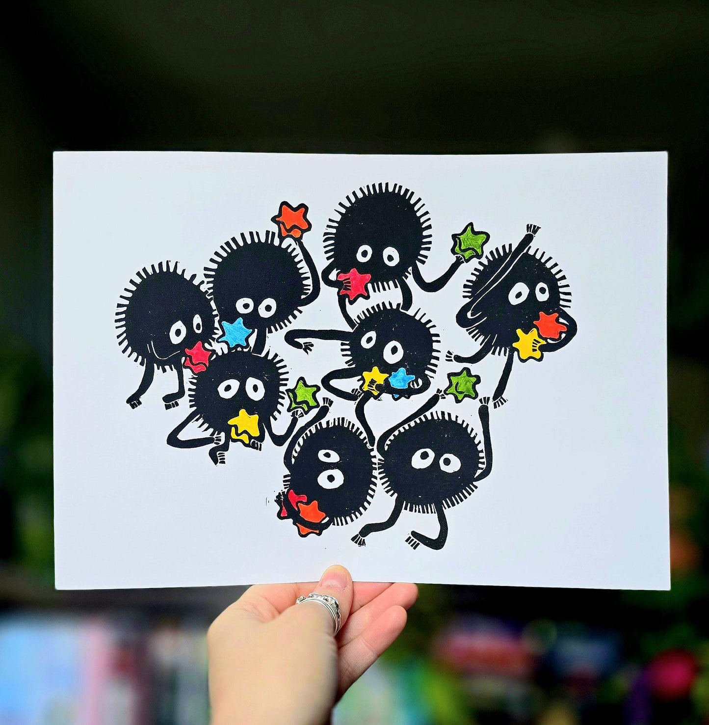 Studio Ghibli Print | Original Linoprint | 'Soot Sprites'