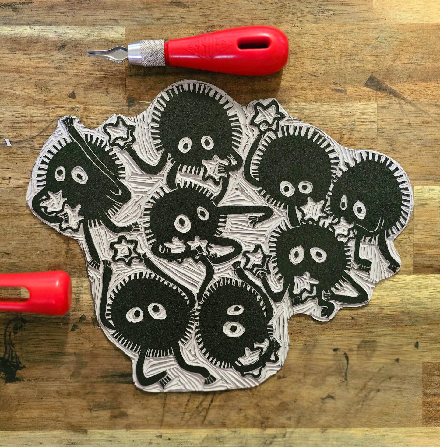 Studio Ghibli Print | Original Linoprint | 'Soot Sprites'