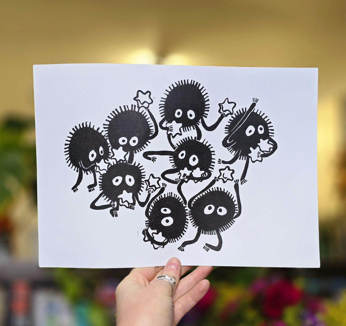 Studio Ghibli Print | Original Linoprint | 'Soot Sprites'