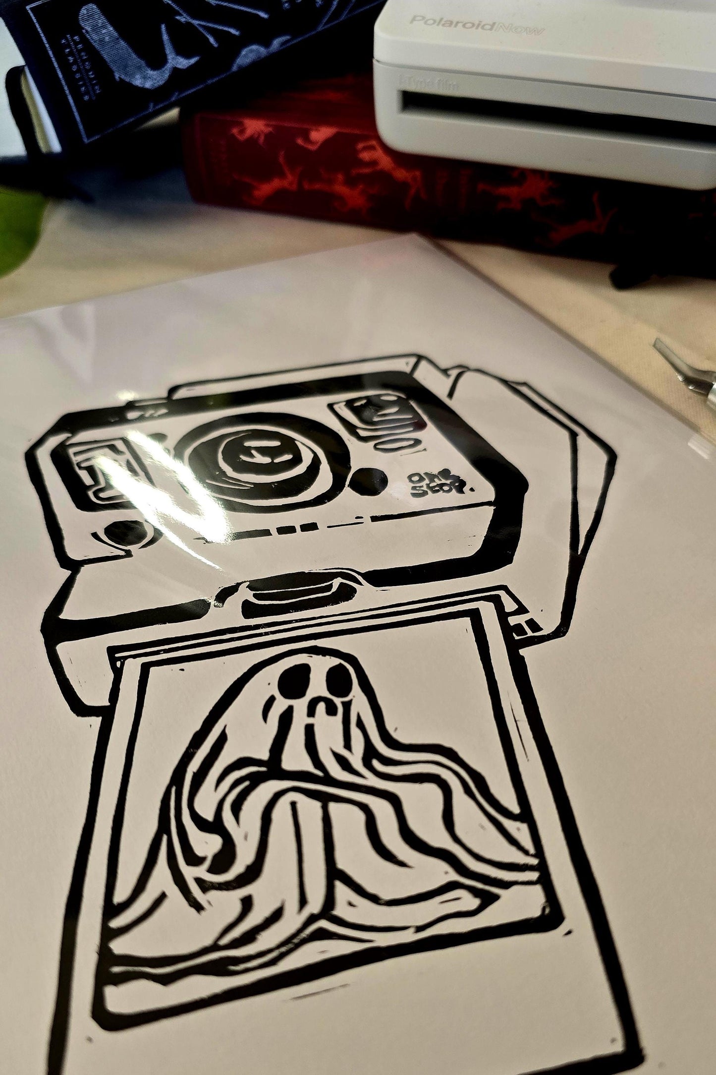 SadCuteGhost | Original | Linoprint | Caught on Camera