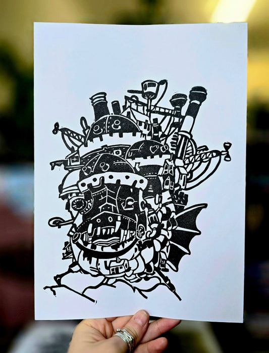 Studio Ghibli Print | Original Linoprint |  Howl's Moving Castle