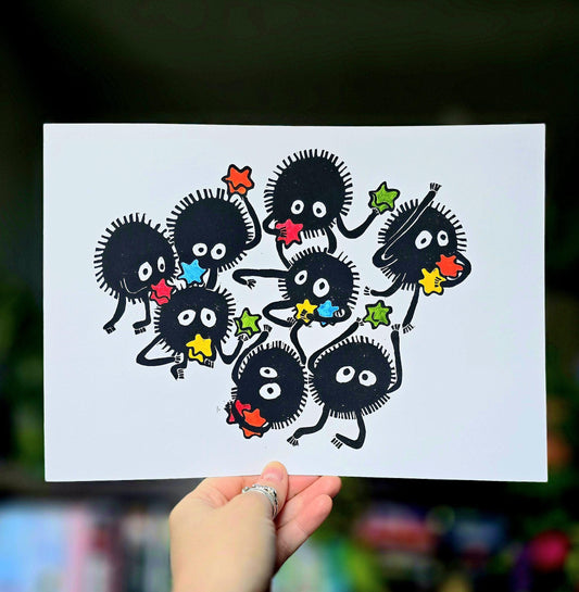 Studio Ghibli Print | Original Linoprint | 'Soot Sprites'