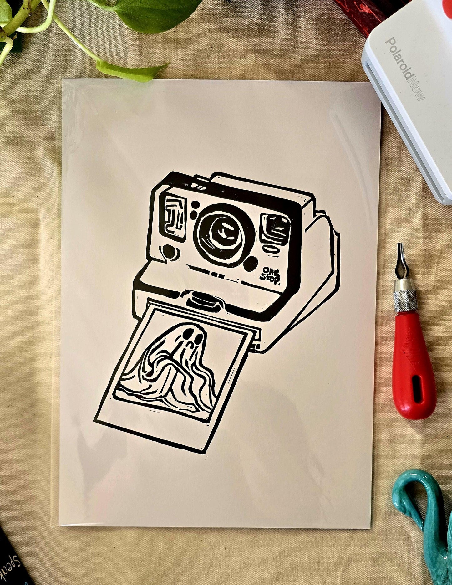 SadCuteGhost | Original | Linoprint | Caught on Camera