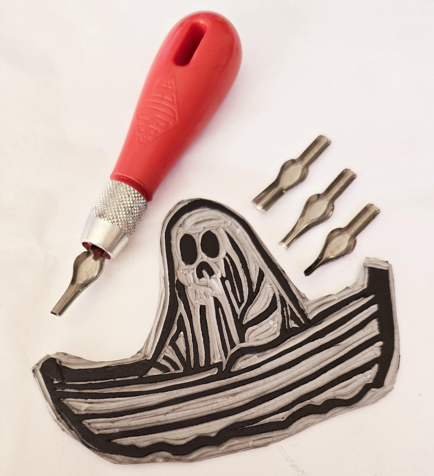 SadCuteGhost | Original | Linoprint |  in a boat