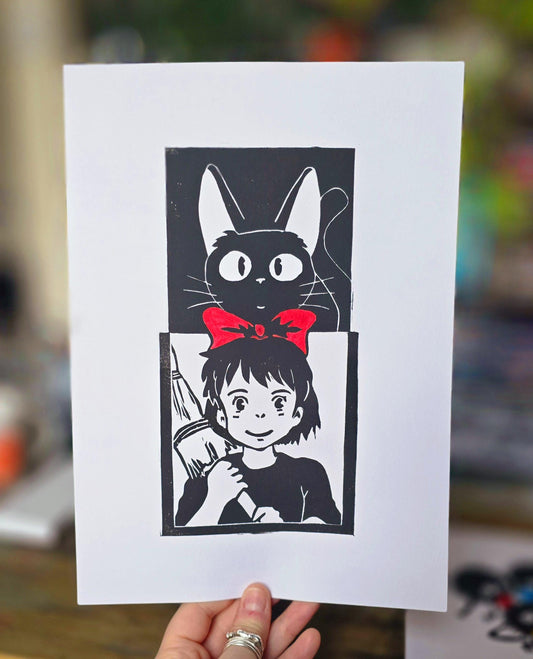Studio Ghibli Print | Original Linoprint |  Kiki's Delivery Service